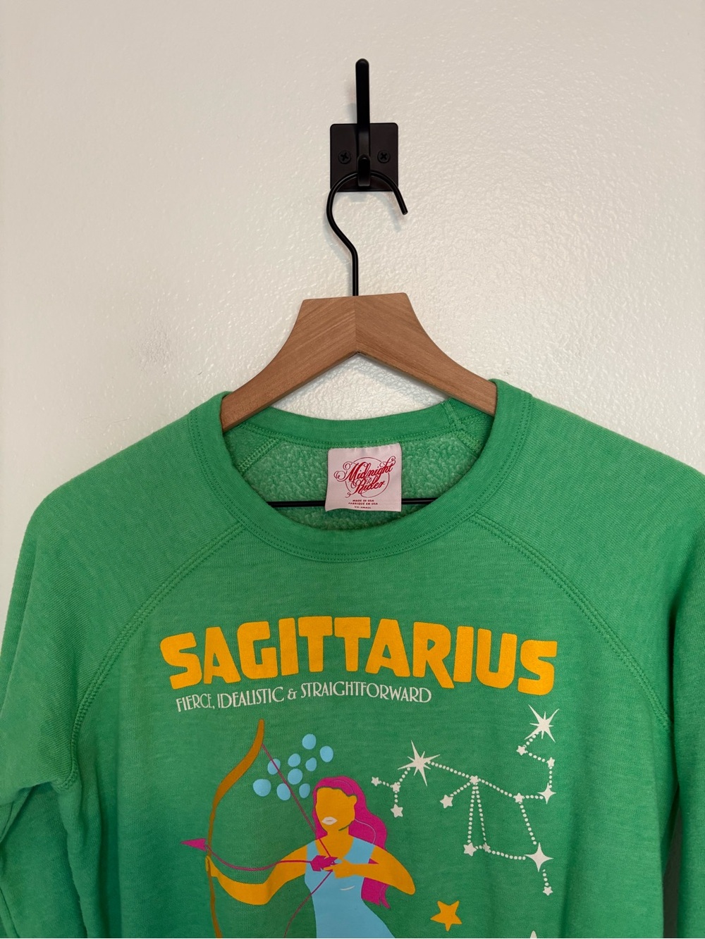 Anthropologie Midnight Rider Carolita Sagittarius Zodiac Sweatshirt Green XXS - Picture 3 of 8